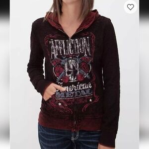 Affliction Bottle Service Reversible Sweatshirt In Black Dirty Lava Tint Size M
